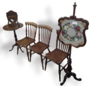 Three oak dining chairs