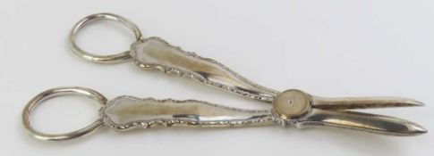 A cased silver pair of grape scissors