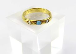A gold turquoise and pearl set band ring