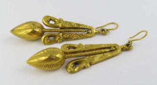 A pair of 19th century gold plated drop earrings