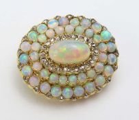 A 19th or early 20th century white opal and rose cut diamond brooch