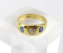 A stylised sapphire and diamond gypsy ring