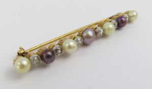 An early 20th century pearl and diamond bar brooch