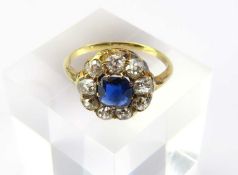 A 19th or early 20th century sapphire and diamond cluster ring