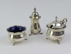 A Mappin and Webb silver three-piece cruet set