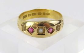 A 22ct gold ruby and pearl gypsy ring