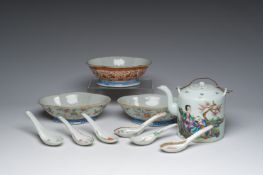 A varied collection of Chinese famille rose, qianjiang cai and iron-red porcelain, 19th/20th C.