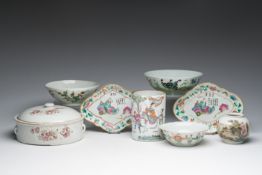 A varied collection of Chinese famille rose and qianjiang cai porcelain with floral design and anima
