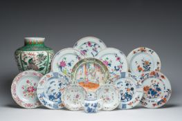 A varied collection of Chinese famille rose, famille verte and blue and white porcelain, 18th C. and