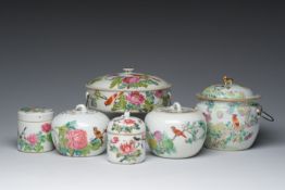 Six Chinese qianjiang cai jars and covers with a bird among blossoming branches, 19th/20th C.