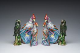 Six Chinese famille rose and green glazed models of birds, 19th/20th C.