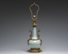 A Chinese style gilt bronze mounted celadon-glazed vase mounted into a lamp, 19th/20th C.