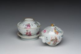 A Chinese famille rose bowl and cover on stand and a teapot and cover with 'Wu Shuang Pu' design, Da