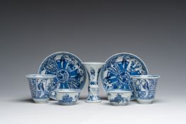 A varied collection of Chinese blue and white porcelain with figures and floral design, 18th/19th C.