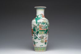 A Chinese famille verte vase with Immortals and their servants in a palace garden, Kangxi mark, 19th