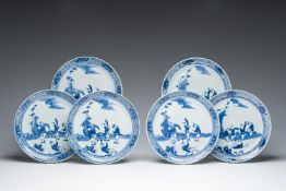 Six Chinese blue and white 'playing boys in a landscape' plates, 19th C.
