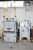 SINTO SSTBLAST-0018-00 SINGLE WHEEL TUMBLE BLASTER WITH CYCLONIC-TYPE MEDIA RECOVERY, S/N SST-1000-