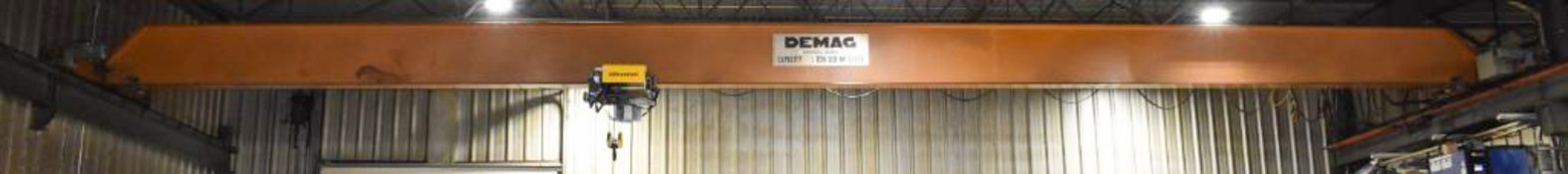 DEMAG 5-TON CAPACITY SINGLE-GIRDER TOP-RUNNING OVERHEAD BRIDGE CRANE WITH APPROX. 796" SPAN, 206"