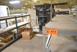 LOT/ CONTENTS OF MEZZANINE - INCLUDING SHELVES, HOSES, TUBING, FILTER SOCKS, FOLDING TABLE, LIGHT