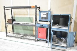 LOT/ ADJUSTABLE RACK AND (2) COMPUTER CABINETS