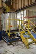 MFG. UNKNOWN 52"X46" DIA. STAINLESS STEEL MIXING TANK WITH MIXER/AGITATOR, WORK PLATFORM WITH STAIRS