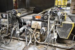 DUBOIS STAIN ROLL COATER WITH 48”WX3”H WORKPIECE CAPACITY, POWERED BELT CONVEYOR, OVERHEAD DUST/FUME
