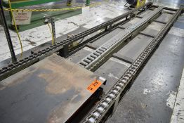 LOT/ MFG. UNKNOWN 4,000 LB. CAPACITY 32"X48" HYDRAULIC SCISSOR LIFT TABLE & APPROX. 46"X288" POWERED