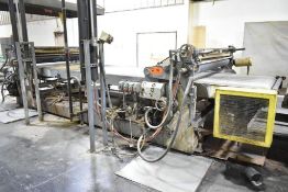 DUBOIS STAIN ROLL COATER WITH 49”WX3”H WORKPIECE CAPACITY, POWERED BELT CONVEYOR, (2) OVERHEAD