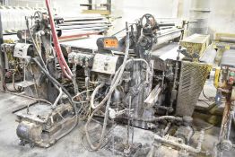 MFG. UNKNOWN STAIN ROLL COATER WITH 49”WX3.5”H WORKPIECE CAPACITY, POWERED BELT CONVEYOR, OVERHEAD