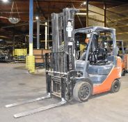 TOYOTA 8FGCU30 LPG FORKLIFT WITH 5020LBS MAX CAPACITY, 198” MAX REACH, 3-STAGE HIGH VISIBILITY MAST,