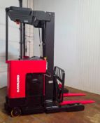 RAYMOND (2014) EZ-R40TT 4,000 LB. CAPACITY 36V ELECTRIC REACH TRUCK WITH 210” MAX. LIFT HEIGHT, SIDE