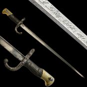 A French Model 1874 "Gras" Bayonet by L Deny, Paris, Dated 1881.