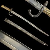A French Model 1866 "Chassepot" Yataghan Bayonet with Steel Scabbard.