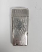 Victorian silver lancet case, engine turned with shield-shaped cartouche reading 'S Oldham,