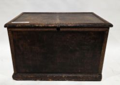 Early 20th century stained pine blanket box, the hinged lid and panel sides having moulded edges