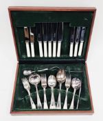 Part canteen of silver plated flatware by United Cutlers, Old English pattern handles with a hatched