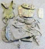 Collection of mainly Army issue camouflage canvas ammunition bags, backpacks, other bags and other