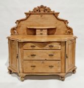 19th century pine chiffonier, the arched back with carved basket and foliate scroll decoration,