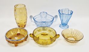 Small quantity of Art Deco coloured glass to include a German Brockwitz blue glass bowl with lion