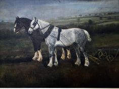 Unattributed Oil on canvas Ploughing team in landscape, 65cm x 89cm