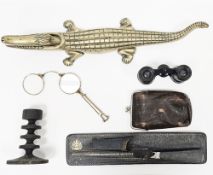 Mixed lot of collectables including a Robert Welch cast iron candlestick, Hobart design with label