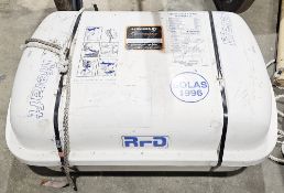 Solas 1996 throw overboard inflatable lifecraft for eight persons, manufactured by RFD Limited of
