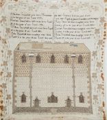 19th century pictorial sampler of Wesleyan Methodist Sunday School 1840 with a history of the