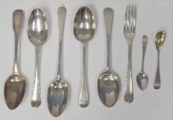 Collection of silver flatware including a George III silver tablespoon, London 1771, Thomas Wallis