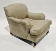 George Smith armchair in the Howard & Sons manner with deep seat, upholstered in a green and cream