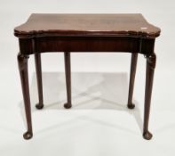 George II/III mahogany fold-over tea table, the top with outset corners folding over on a swing