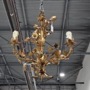 Italian gilt metal three branch chandelier by Ciani with floral and foliate scrolling design, approx