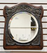 Art Nouveau ' Pears Soap ' hall mirror, the circular bevelled edge plate with a copper surround