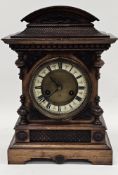 Early 20th century German Hamburg American Clock Company mantel clock, walnut cased, no.1078, the