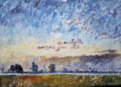 21st century school  Oil on canvas Impressionistic river landscape, unsigned, unframed